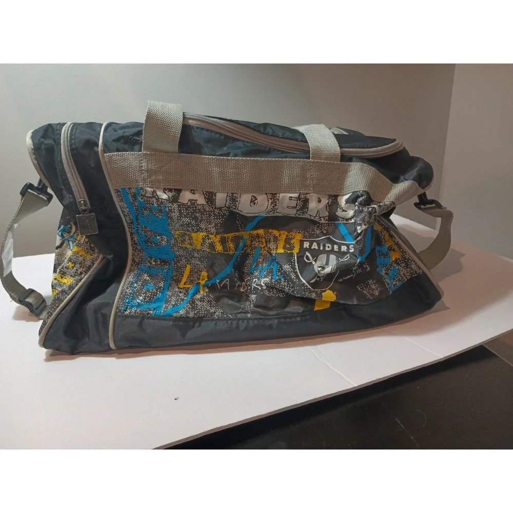Vintage LA Raiders Duffle Bag Black Blue Yellow Graffiti Print NFL Gym Travel...
